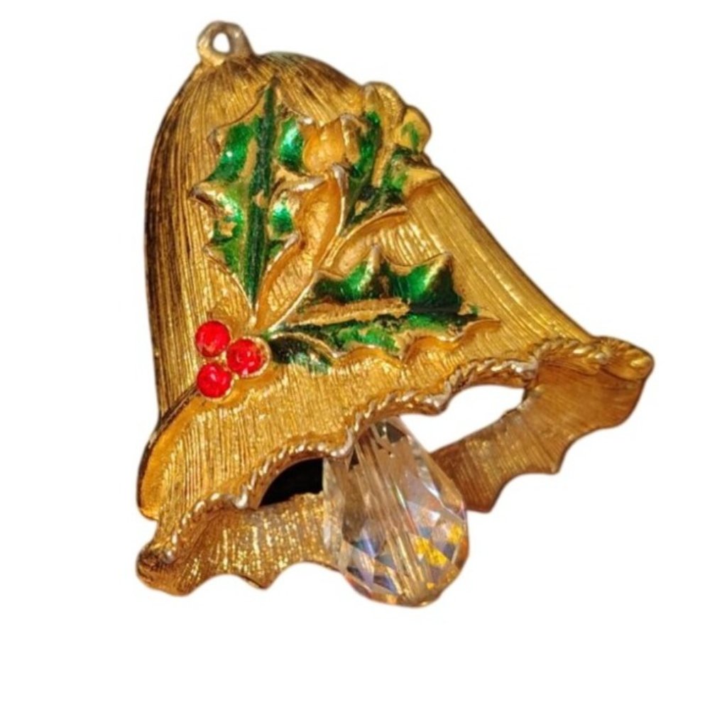 Vintage Mylu Bell Brushed Gold Tone, Mistletoe Christmas Pendant Brooch Read
